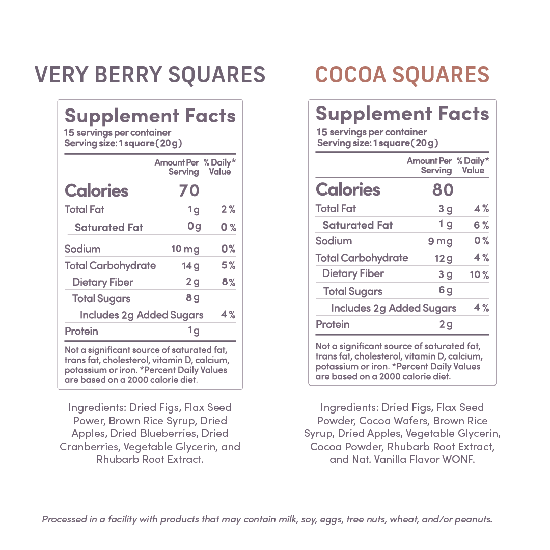 Very Berry and Cocoa Squares Supplement Facts